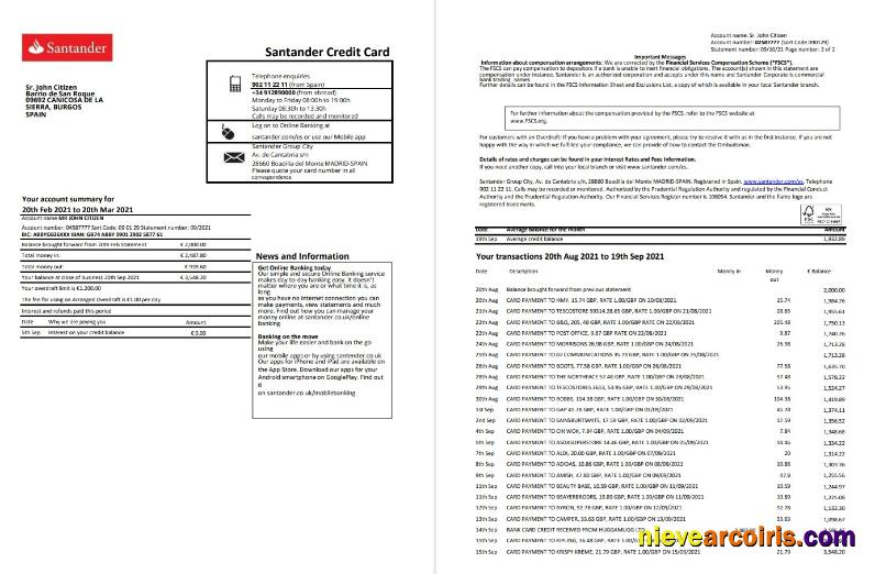 Spain Santander 2 pages excel pdf